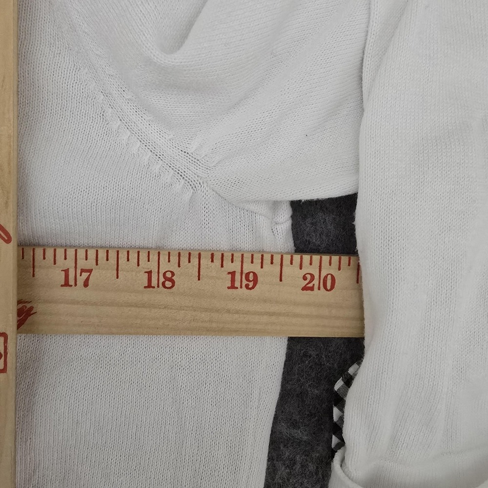 Talbots Sweater‎ Womens M White Pineapple Knit Gingham Trim Button Cuff Pullover - Picture 10 of 13
